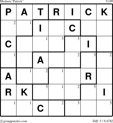 The grouppuzzles.com Medium Patrick puzzle for  with the first 3 steps marked