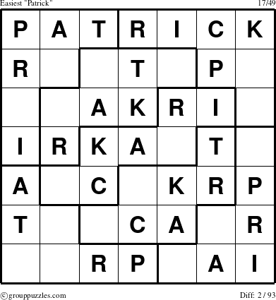 The grouppuzzles.com Easiest Patrick puzzle for 