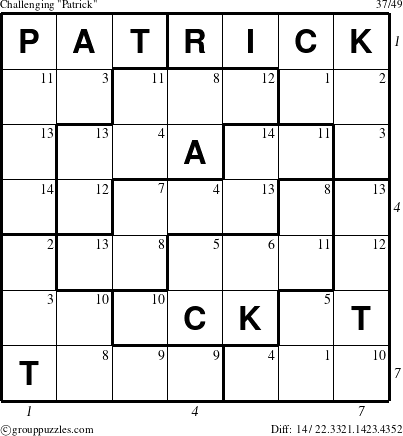 The grouppuzzles.com Challenging Patrick puzzle for  with all 14 steps marked