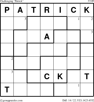The grouppuzzles.com Challenging Patrick puzzle for  with the first 3 steps marked