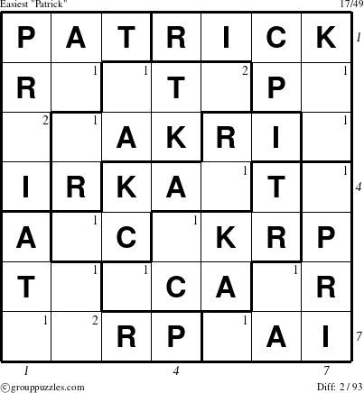 The grouppuzzles.com Easiest Patrick puzzle for  with all 2 steps marked