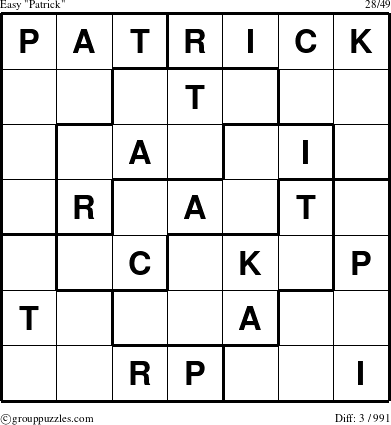 The grouppuzzles.com Easy Patrick puzzle for 
