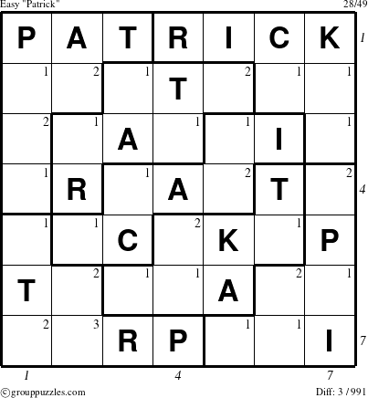 The grouppuzzles.com Easy Patrick puzzle for  with all 3 steps marked
