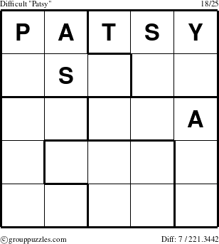 The grouppuzzles.com Difficult Patsy puzzle for 