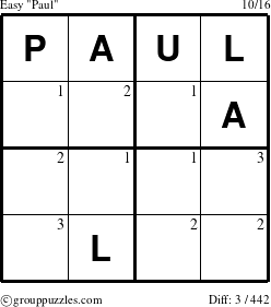 The grouppuzzles.com Easy Paul puzzle for  with the first 3 steps marked
