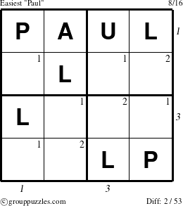 The grouppuzzles.com Easiest Paul puzzle for  with all 2 steps marked