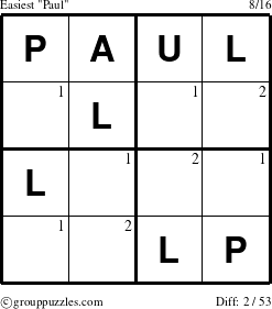 The grouppuzzles.com Easiest Paul puzzle for  with the first 2 steps marked