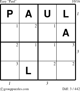 The grouppuzzles.com Easy Paul puzzle for  with all 3 steps marked