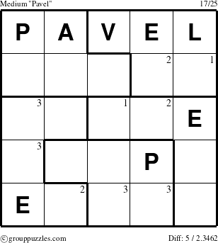 The grouppuzzles.com Medium Pavel puzzle for  with the first 3 steps marked