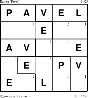 The grouppuzzles.com Easiest Pavel puzzle for  with the first 2 steps marked
