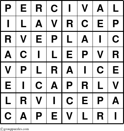 The grouppuzzles.com Answer grid for the Percival puzzle for 