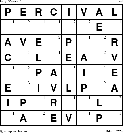 The grouppuzzles.com Easy Percival puzzle for  with the first 3 steps marked