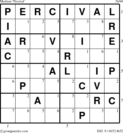 The grouppuzzles.com Medium Percival puzzle for  with all 8 steps marked