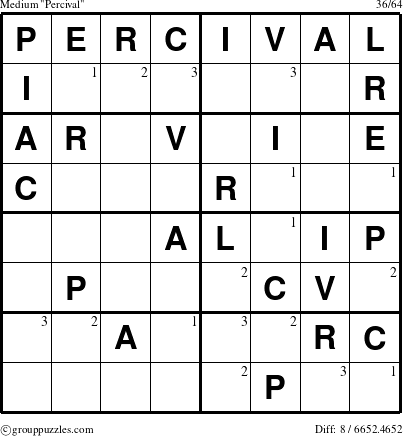 The grouppuzzles.com Medium Percival puzzle for  with the first 3 steps marked