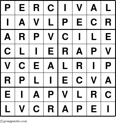 The grouppuzzles.com Answer grid for the Percival puzzle for 
