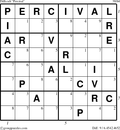 The grouppuzzles.com Difficult Percival puzzle for  with all 9 steps marked