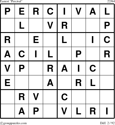 The grouppuzzles.com Easiest Percival puzzle for 