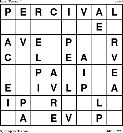 The grouppuzzles.com Easy Percival puzzle for 