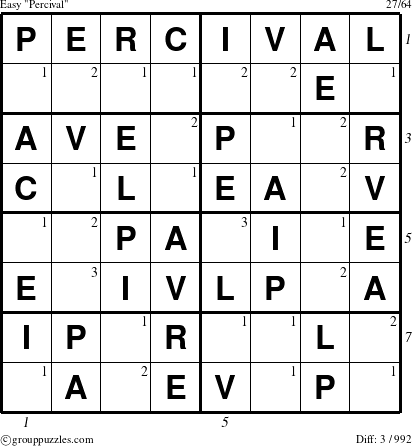 The grouppuzzles.com Easy Percival puzzle for  with all 3 steps marked