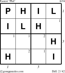 The grouppuzzles.com Easiest Phil puzzle for  with all 2 steps marked