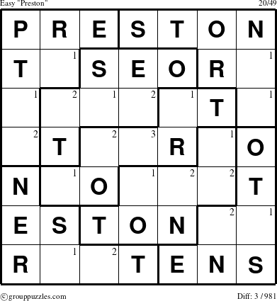 The grouppuzzles.com Easy Preston puzzle for  with the first 3 steps marked