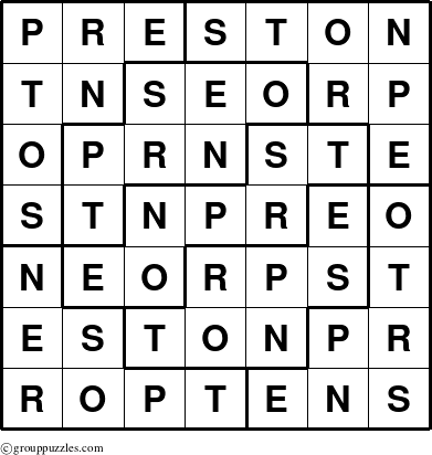 The grouppuzzles.com Answer grid for the Preston puzzle for 