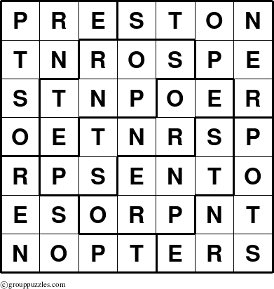 The grouppuzzles.com Answer grid for the Preston puzzle for 