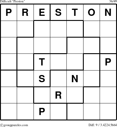 The grouppuzzles.com Difficult Preston puzzle for 