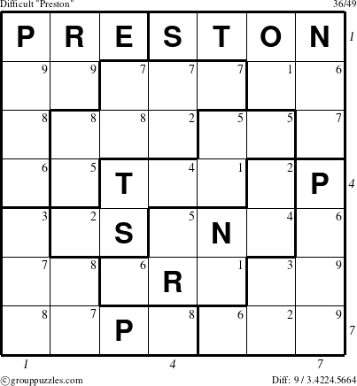 The grouppuzzles.com Difficult Preston puzzle for  with all 9 steps marked