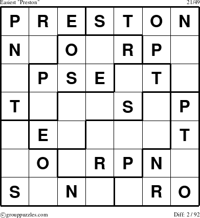 The grouppuzzles.com Easiest Preston puzzle for 