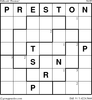 The grouppuzzles.com Difficult Preston puzzle for  with the first 3 steps marked