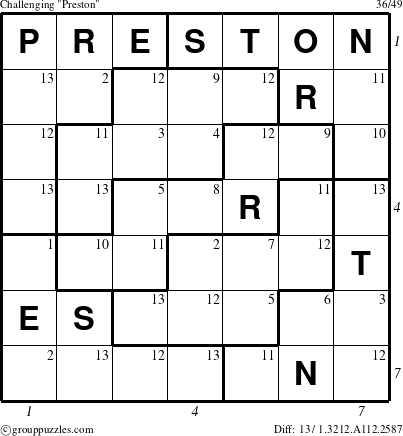The grouppuzzles.com Challenging Preston puzzle for  with all 13 steps marked