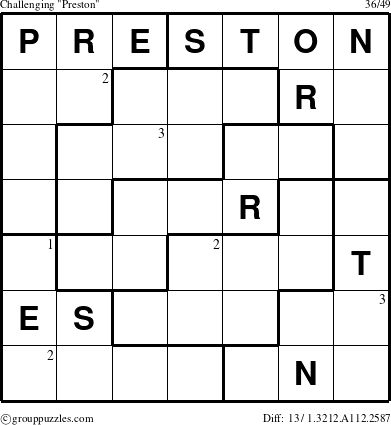 The grouppuzzles.com Challenging Preston puzzle for  with the first 3 steps marked