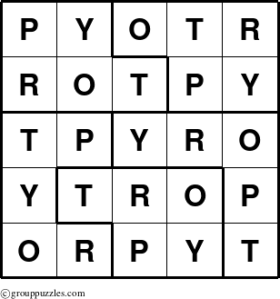 The grouppuzzles.com Answer grid for the Pyotr puzzle for 