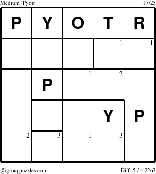 The grouppuzzles.com Medium Pyotr puzzle for  with the first 3 steps marked