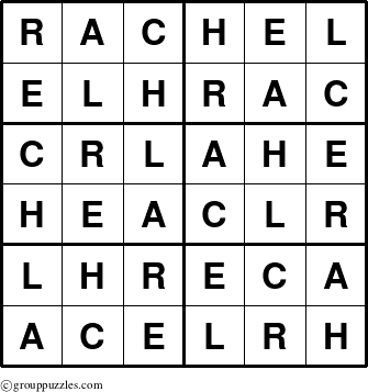 The grouppuzzles.com Answer grid for the Rachel puzzle for 