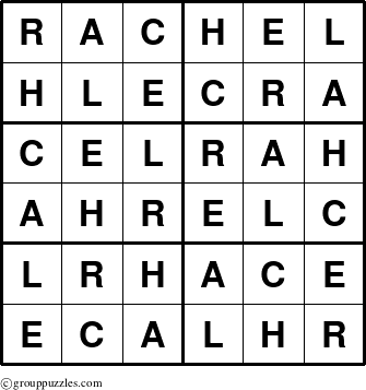 The grouppuzzles.com Answer grid for the Rachel puzzle for 