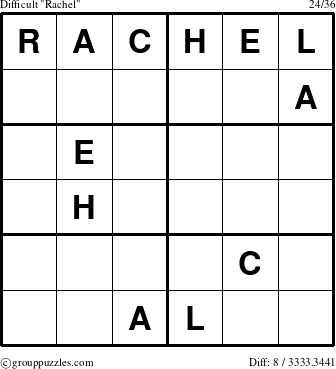 The grouppuzzles.com Difficult Rachel puzzle for 