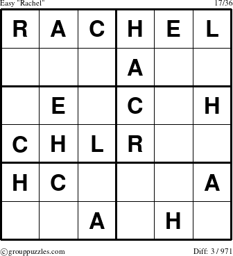 The grouppuzzles.com Easy Rachel puzzle for 