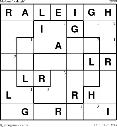 The grouppuzzles.com Medium Raleigh puzzle for  with the first 3 steps marked