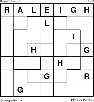 The grouppuzzles.com Difficult Raleigh puzzle for 