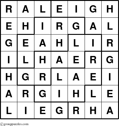 The grouppuzzles.com Answer grid for the Raleigh puzzle for 