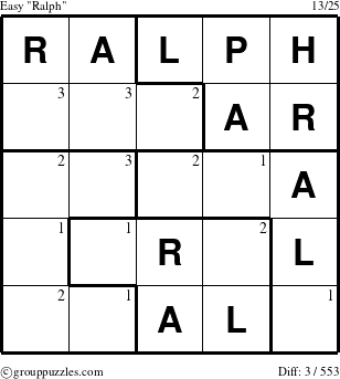 The grouppuzzles.com Easy Ralph puzzle for  with the first 3 steps marked