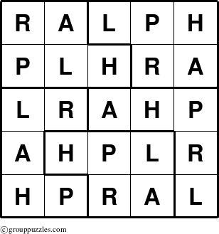The grouppuzzles.com Answer grid for the Ralph puzzle for 