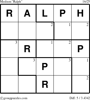 The grouppuzzles.com Medium Ralph puzzle for  with the first 3 steps marked