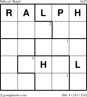 The grouppuzzles.com Difficult Ralph puzzle for  with the first 3 steps marked