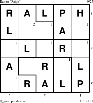 The grouppuzzles.com Easiest Ralph puzzle for  with all 2 steps marked