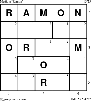 The grouppuzzles.com Medium Ramon puzzle for  with all 5 steps marked