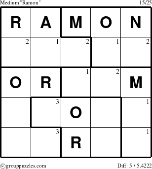 The grouppuzzles.com Medium Ramon puzzle for  with the first 3 steps marked