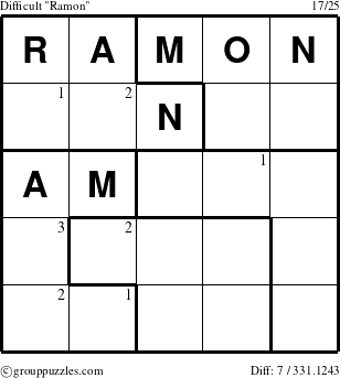 The grouppuzzles.com Difficult Ramon puzzle for  with the first 3 steps marked